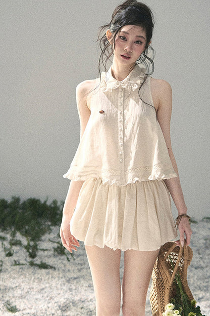Conjunto de top de encaje francés y falda capullo