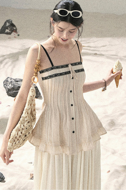 One-Shoulder Ruched Lace Camisole