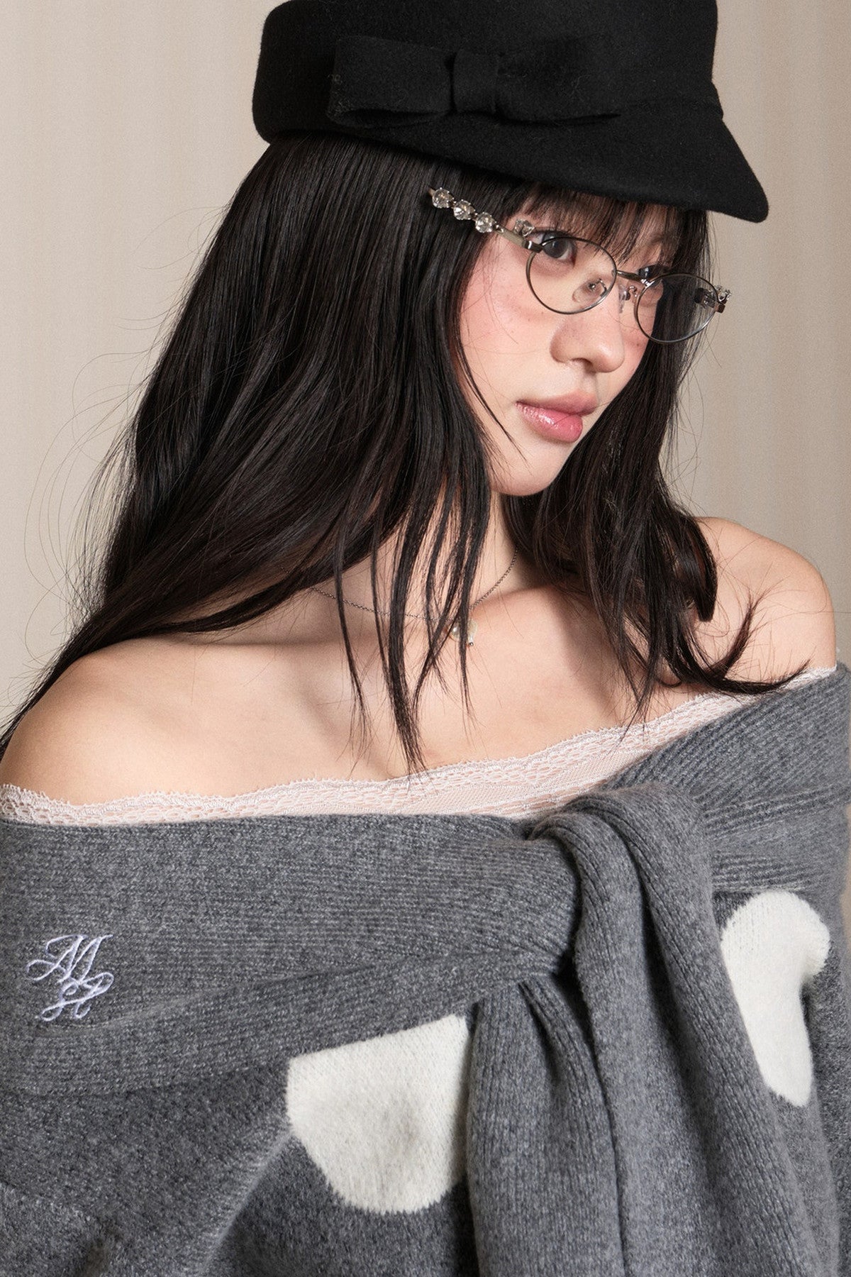 One-Shoulder Lace Knot Sweater Dress