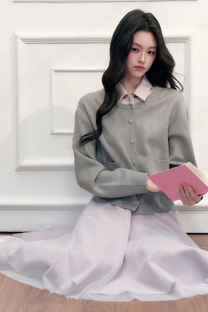 Retro Lapel Patchwork Knit Sweater Set-Up