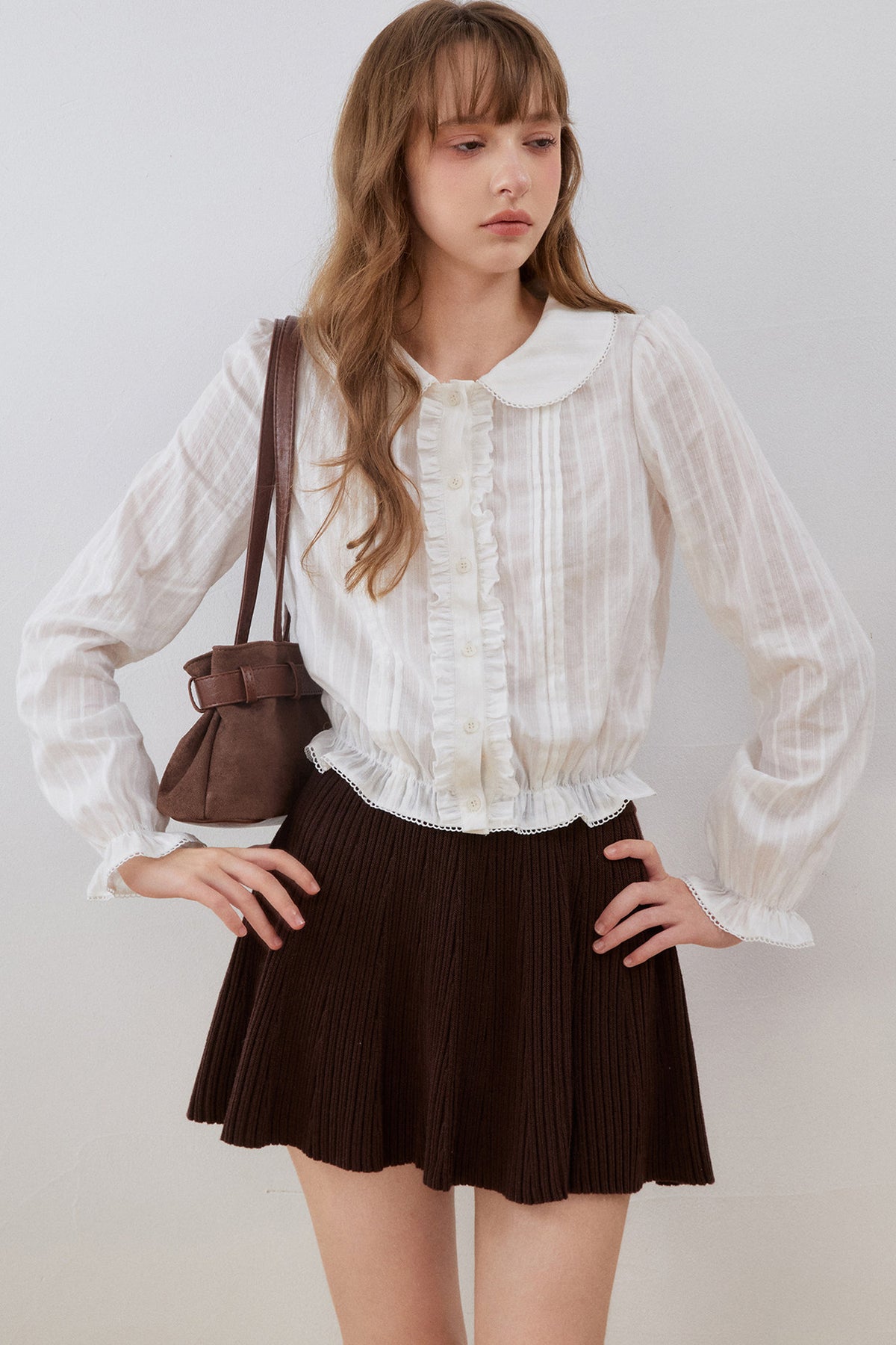 Ruffled Gathered Doll Collar Blouse