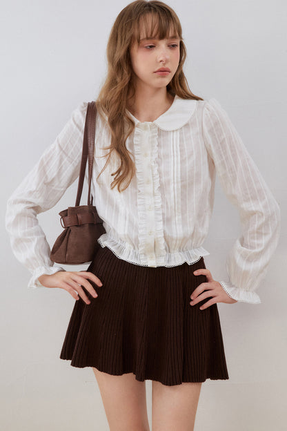 Ruffled Gathered Doll Collar Blouse