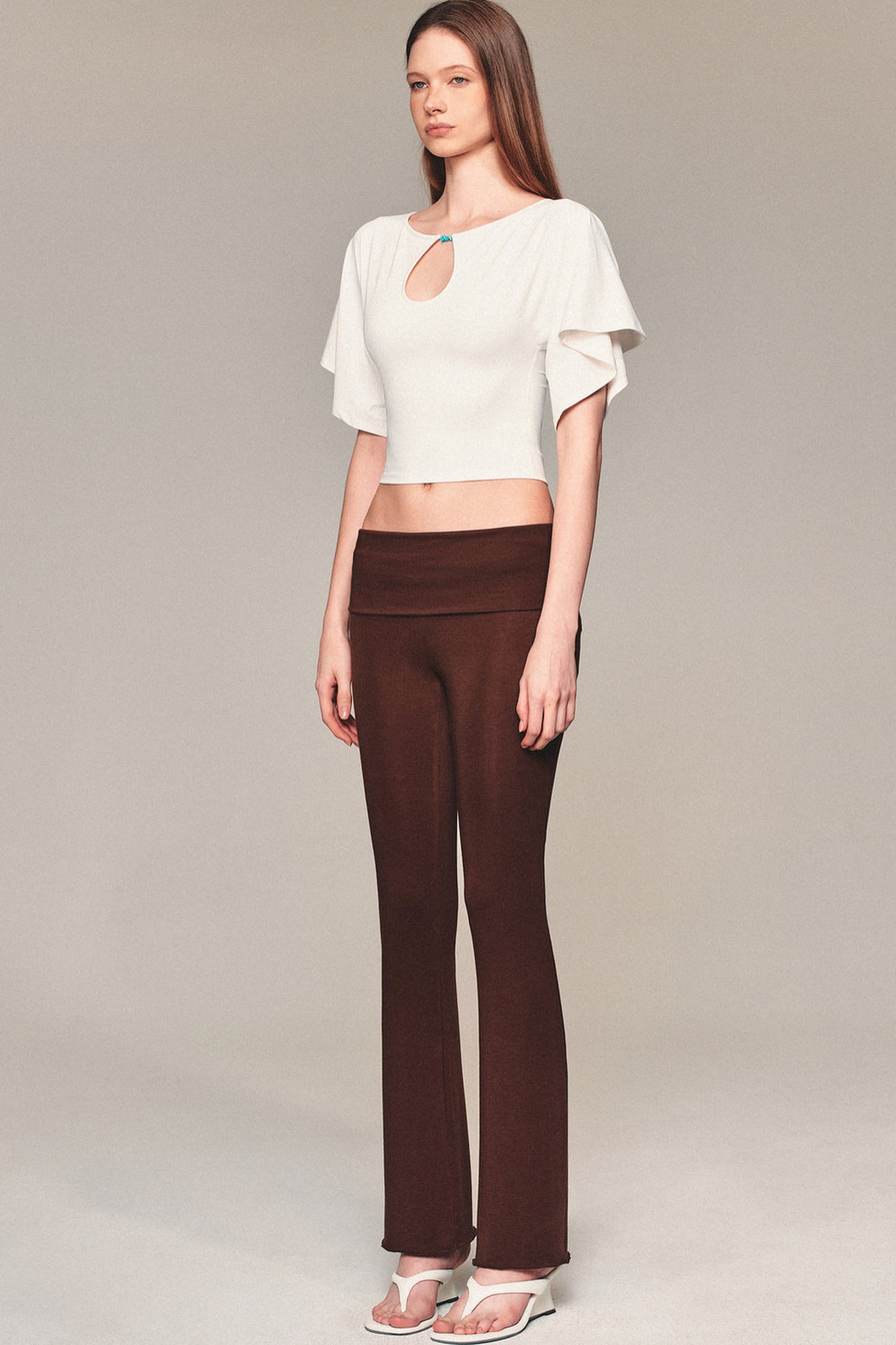 Water Drop Cutout Flutter Sleeve Blouse