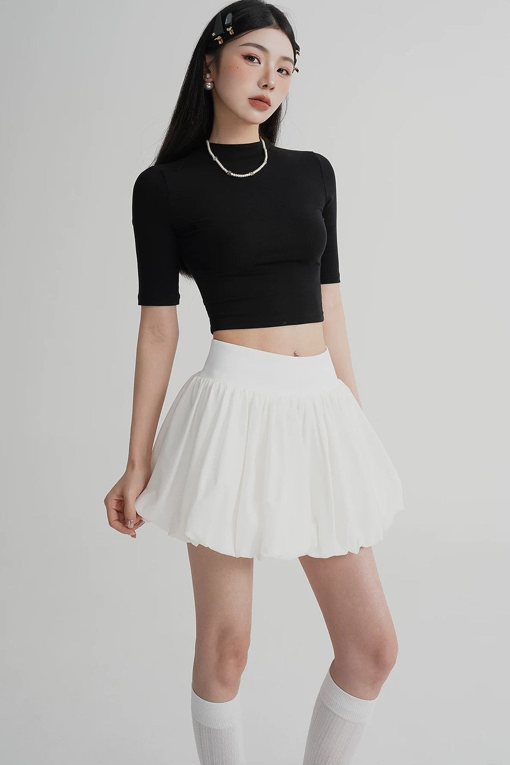 Cropped High Neck Short Sleeve Top