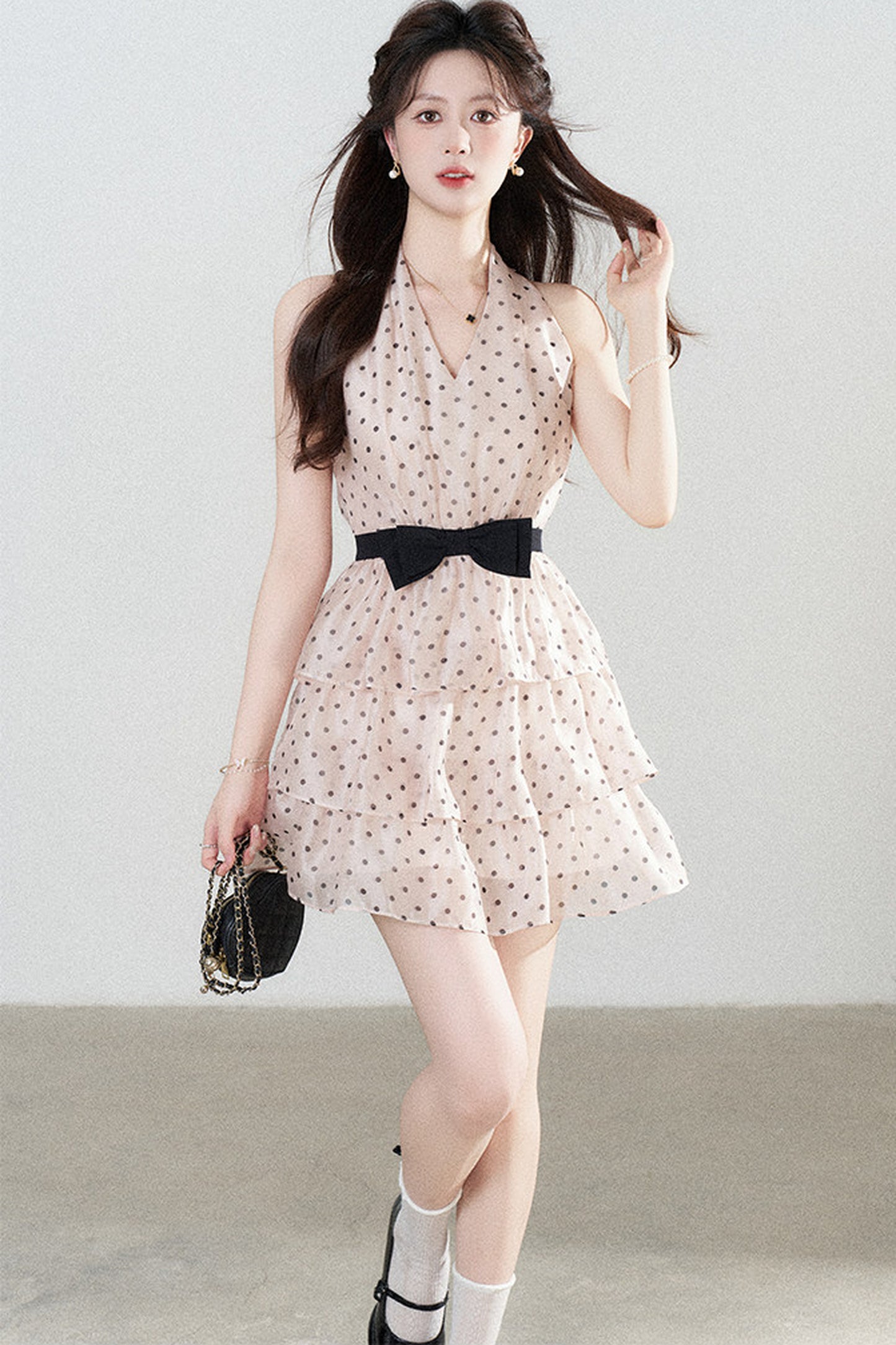 Pink Polka Dot Chiffon Dress