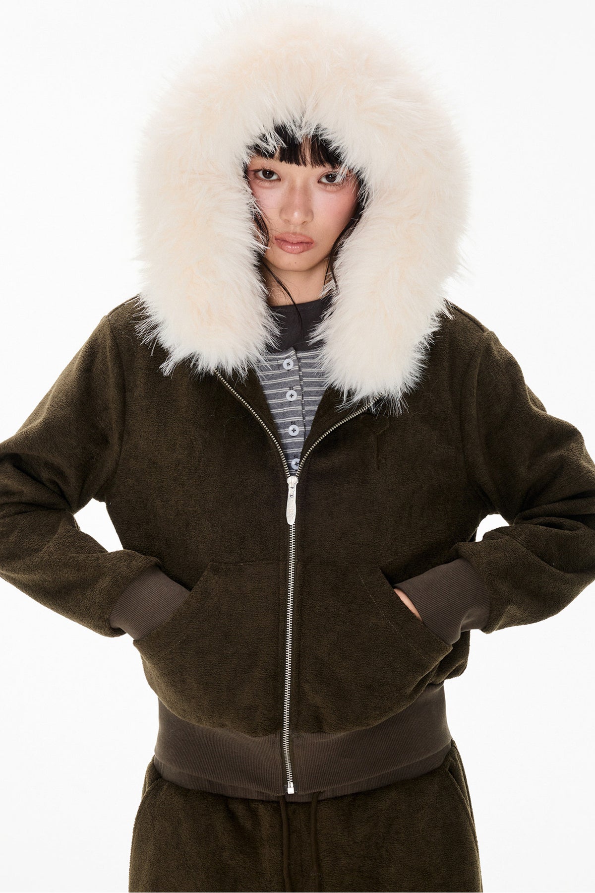 Detachable Fur Hood Jacket and Pants Set-Up