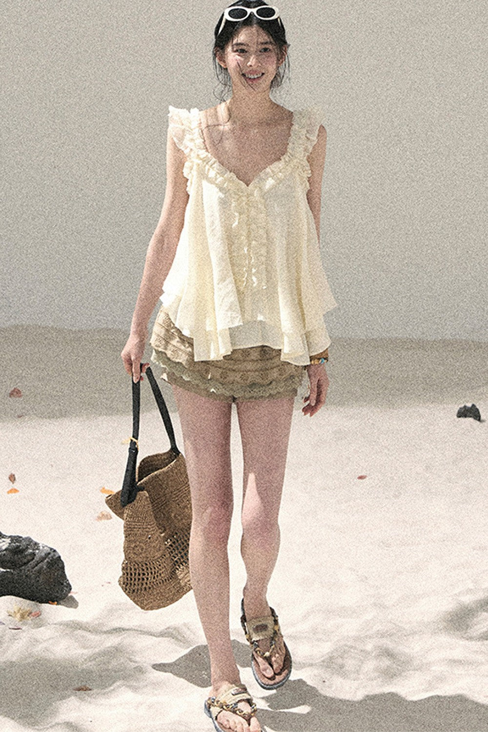 French Ruffled V-Neck Blouse