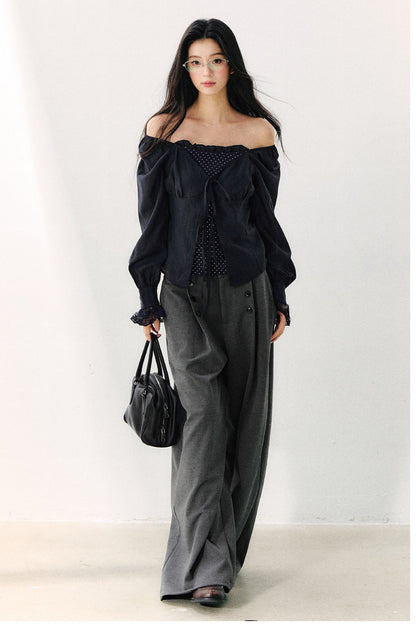 Polka Dot Knit Layered-Look Blouse