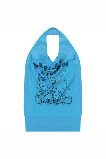 Blue Rabbit Print Halter Top