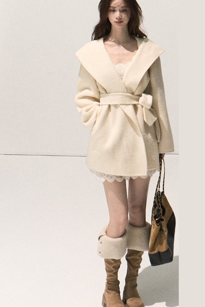 Manteau en laine double face style peignoir