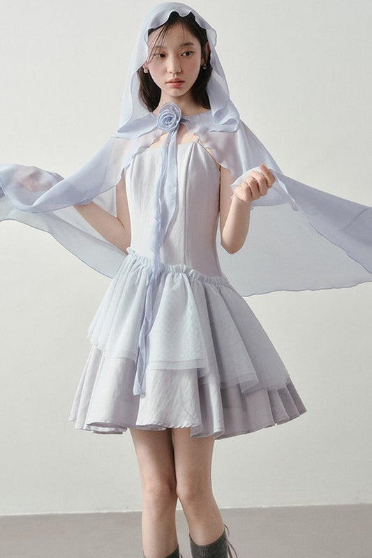 Muyu Camellia Cake Dress with Shawl Set