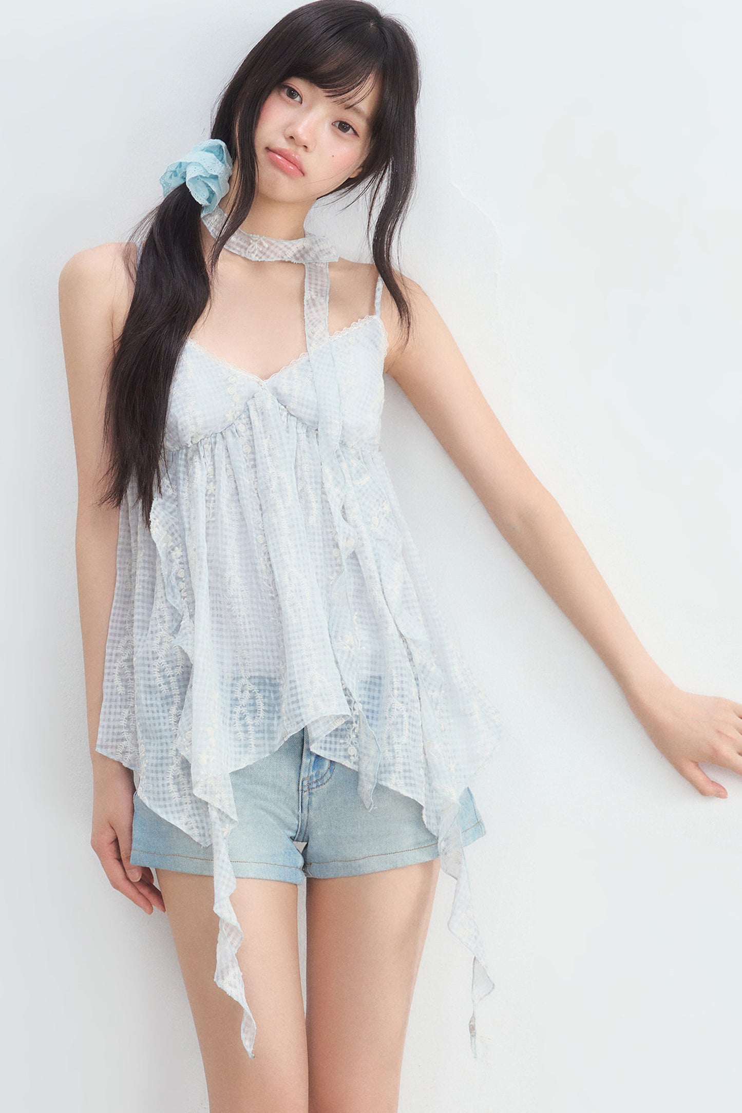 Irregular Hem Plaid Lace Camisole Top