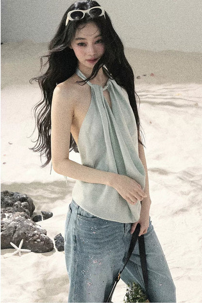 French Silk Backless Halter Top
