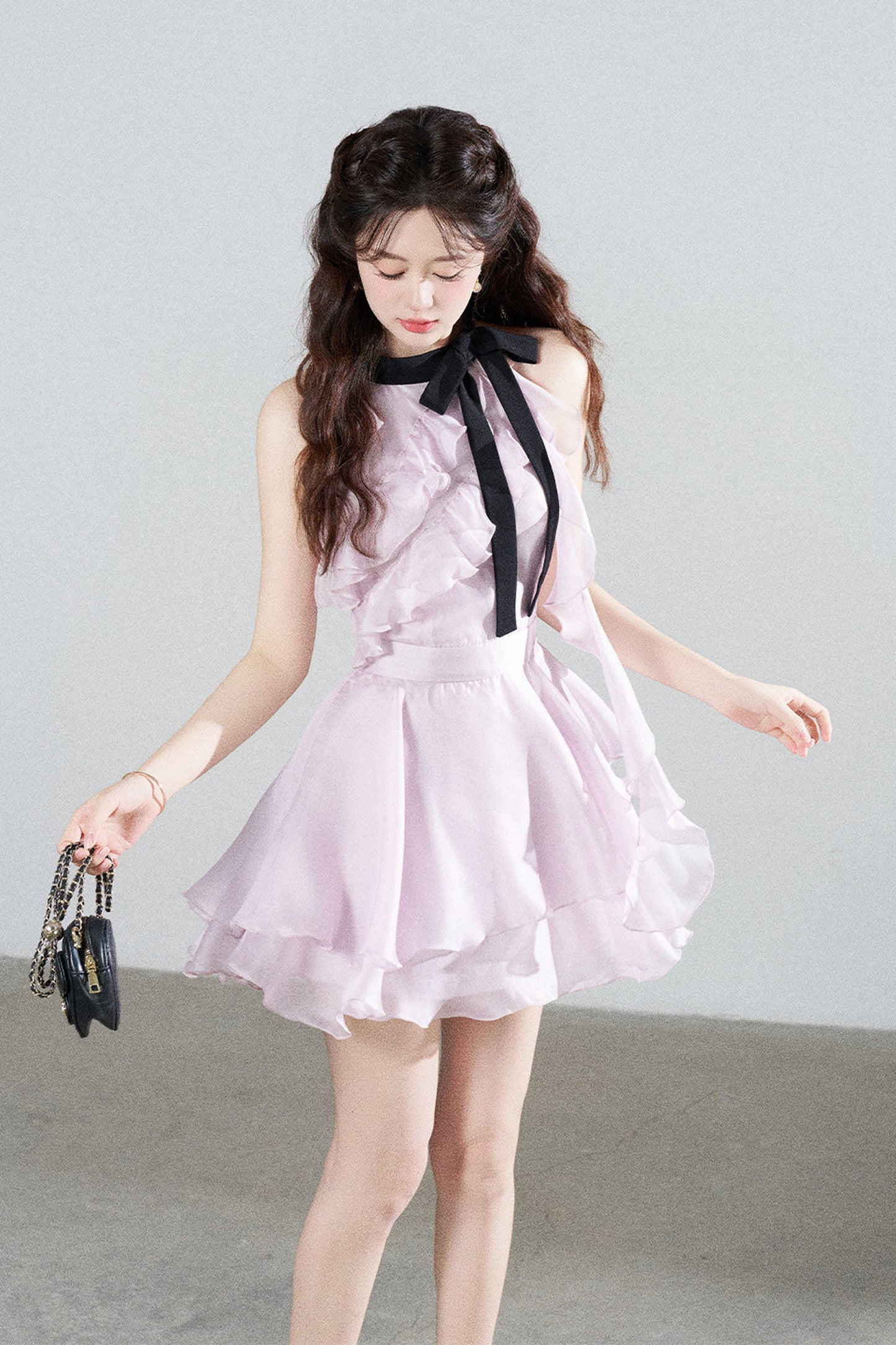 Ruffled Purple Chiffon Dress