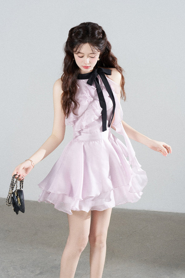 Ruffled Purple Chiffon Dress