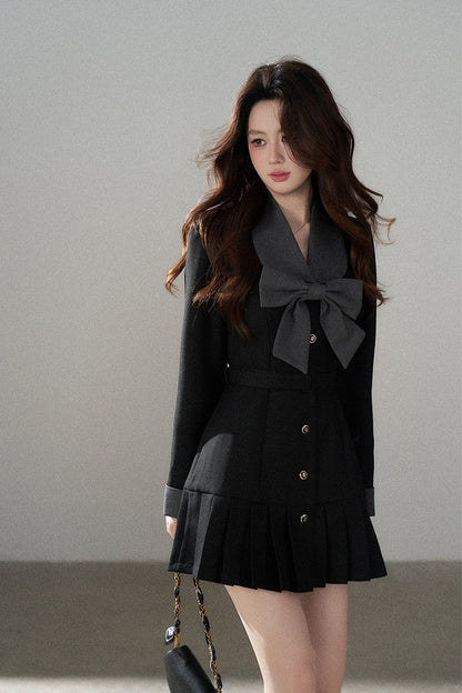 Black Bow Pleated Dress