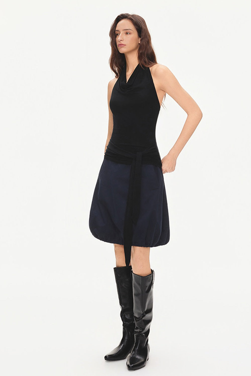 Lyocell Halter Neck Sleeveless Tie Waist Top