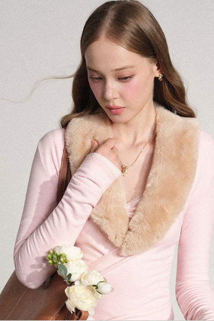 Fur Collar Cardigan and Flared Pants