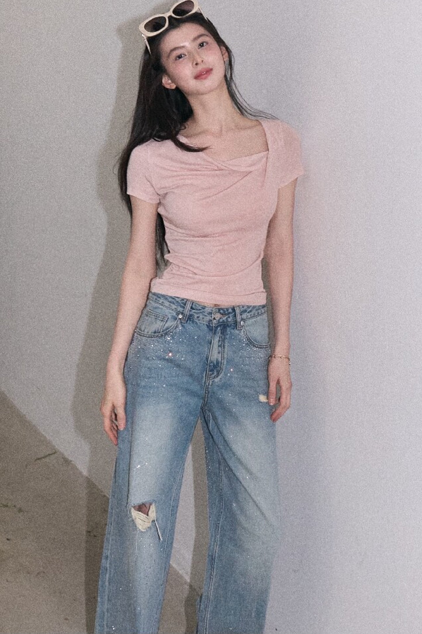 Lyocell Wool Twist-Neck Top