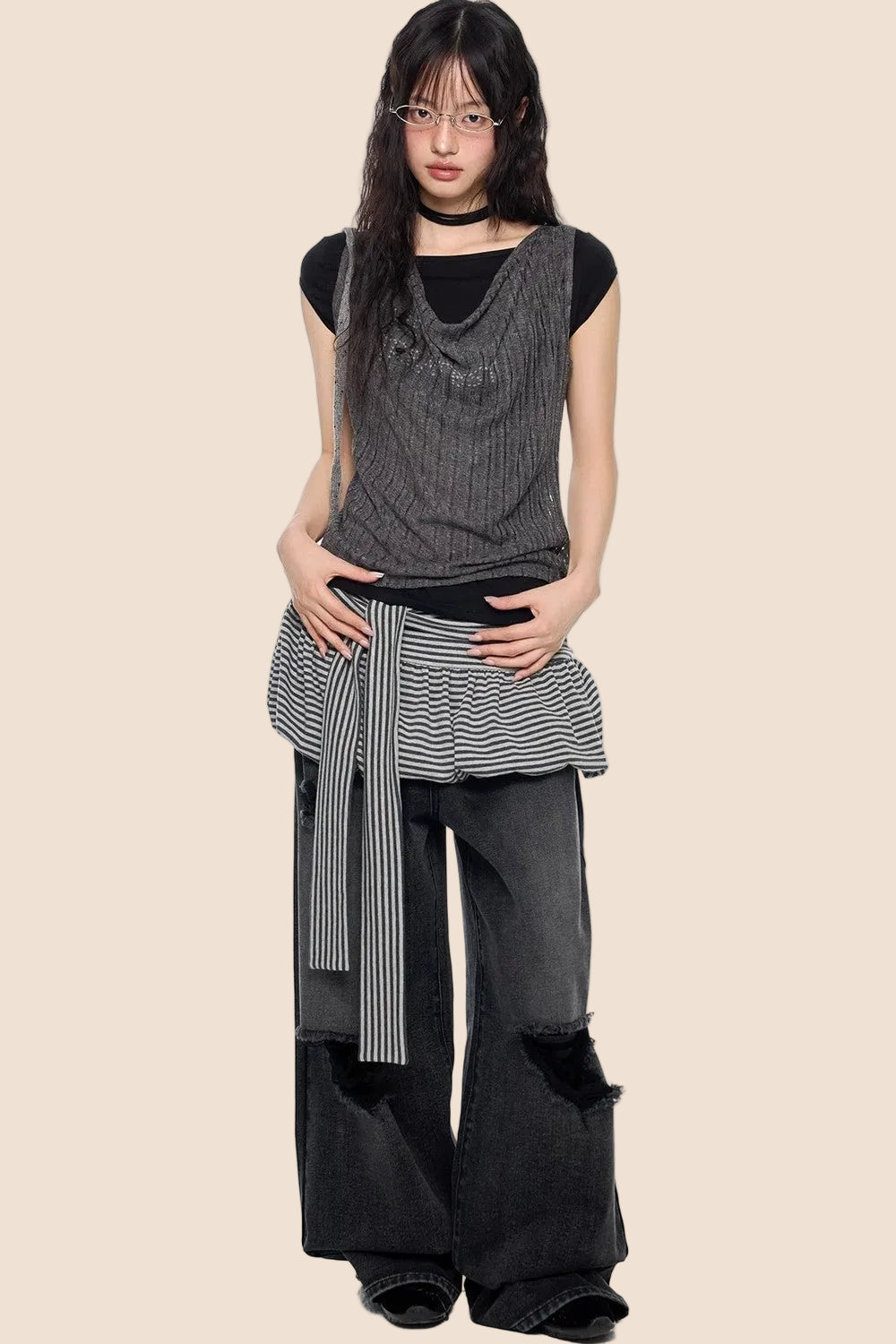 Striped Tie-Wrap A-Line Skirt