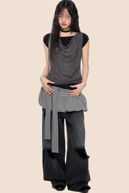 Striped Tie-Wrap A-Line Skirt