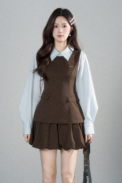 Preppy Layered-Look Striped Shirt Dress