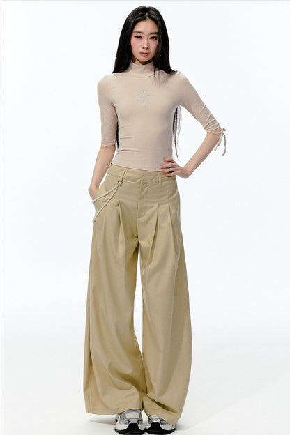 High-Neck Tie-Up Mid-Sleeve Slim-Fit Top