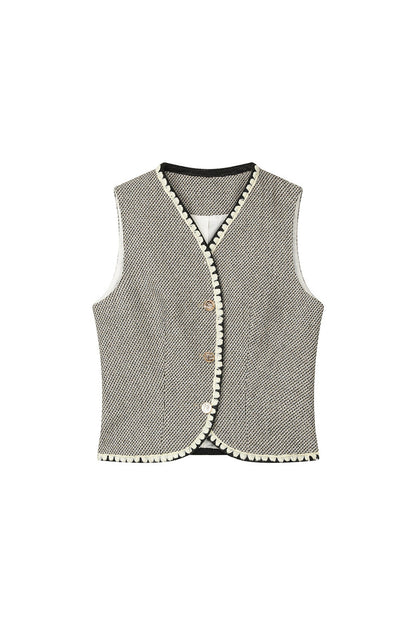 Completo con gilet stile blazer e gonna in lana con ricamo a conchiglia