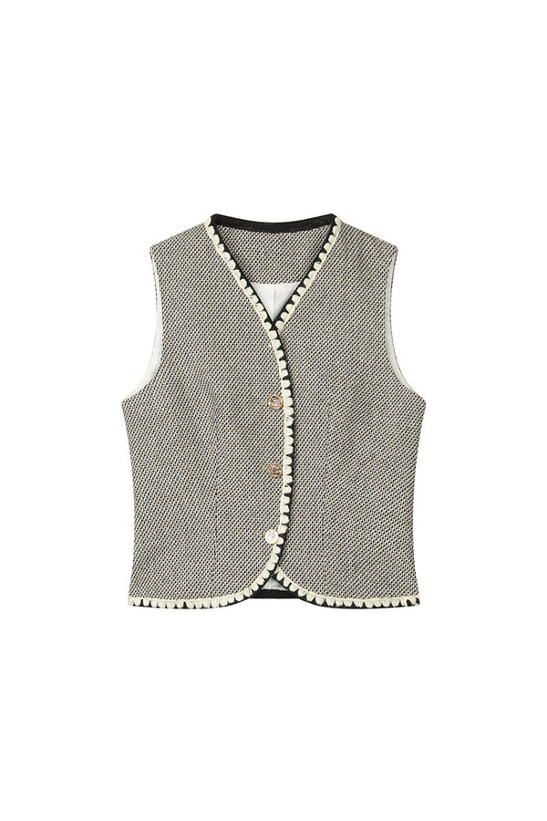 Shell Embroidery Woolen Blazer Vest and Skirt Set-Up
