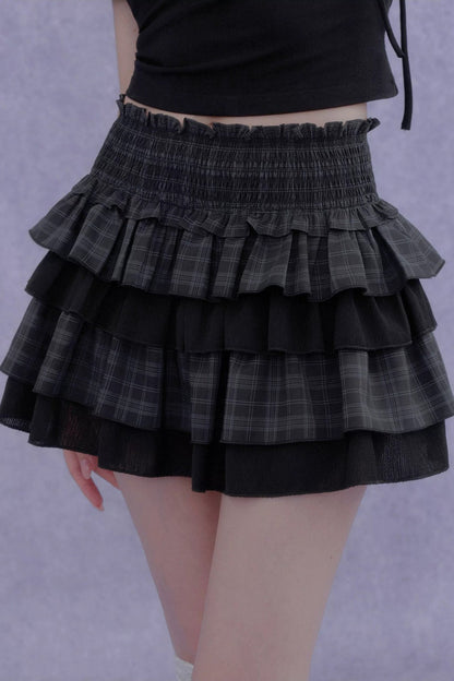 Plaid Waist-Cinching Cake Skirt