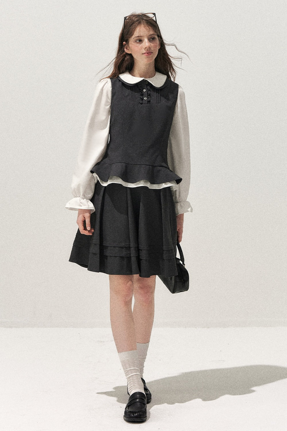 Retro Lace Hem Vest and Skirt Set-Up