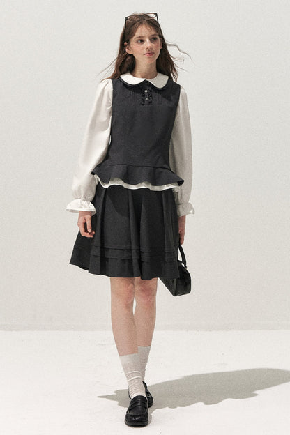 Retro Lace Hem Vest and Skirt Set-Up