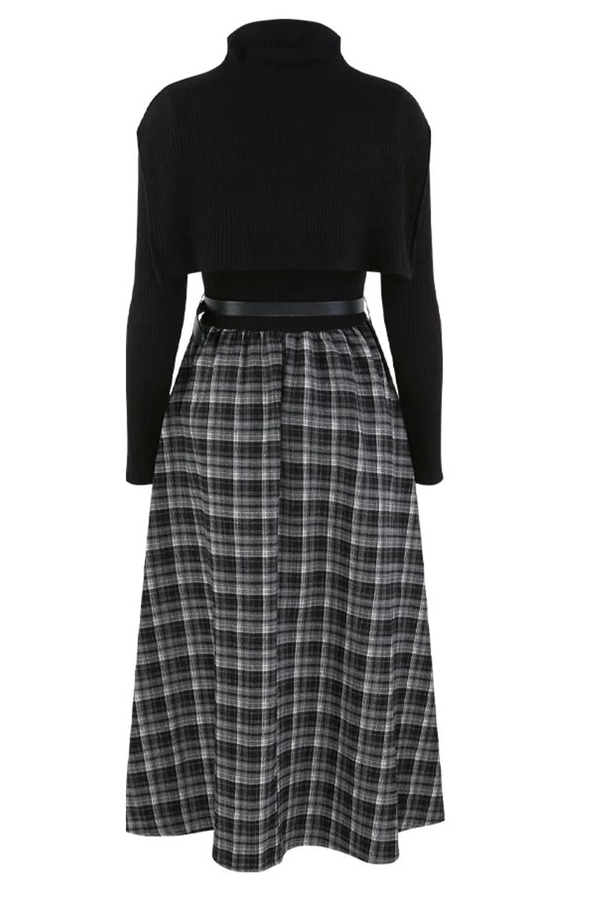 Black High-Neck Long-Sleeve Dress