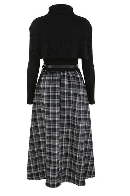 Black High-Neck Long-Sleeve Dress