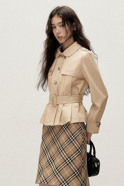 Pleated A-Line Short Trench Coat