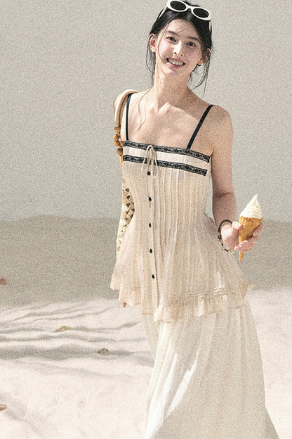 One-Shoulder Ruched Lace Camisole