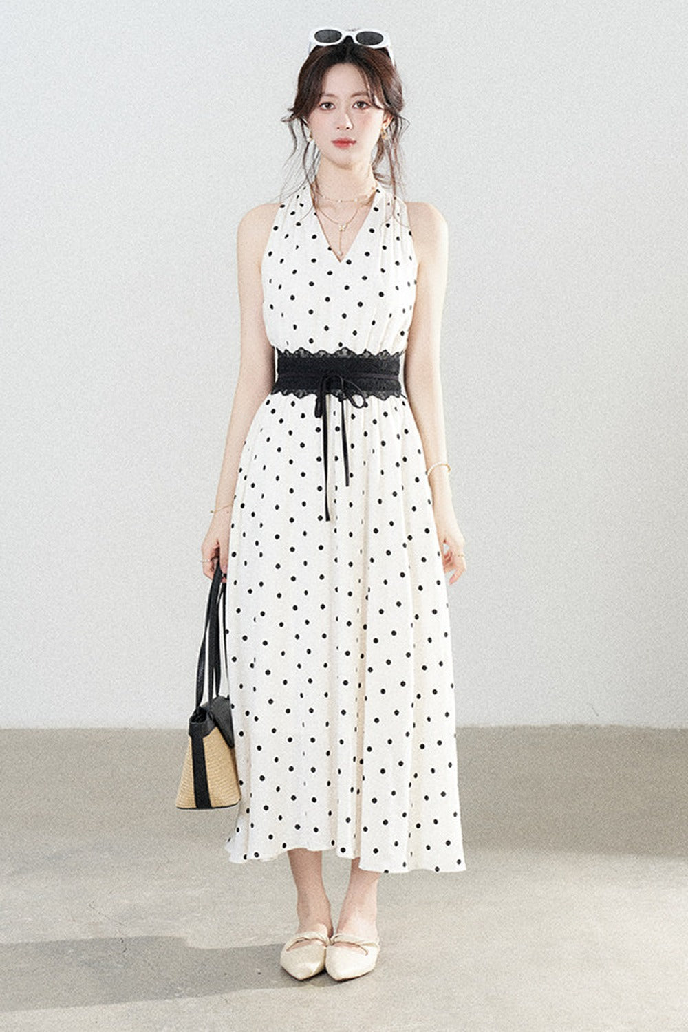 White Polka Dot Halter Dress