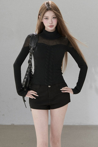 Wool Blend Hollow Knit Top
