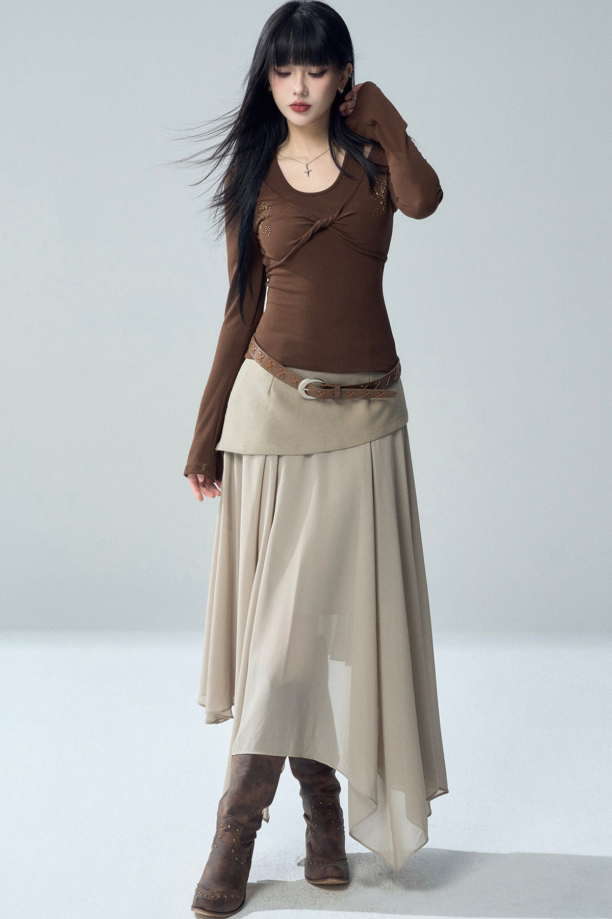 Khaki Irregular Tulle Skirt