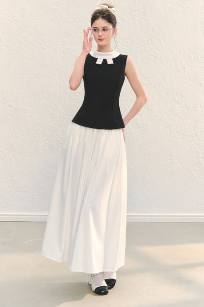 White Pleated A-Line Long Skirt