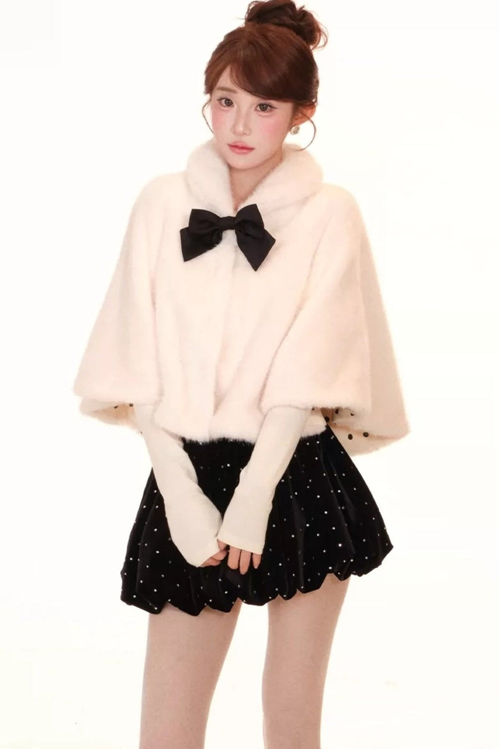 Polka Dot Faux Fur Cape Skirt Set-Up