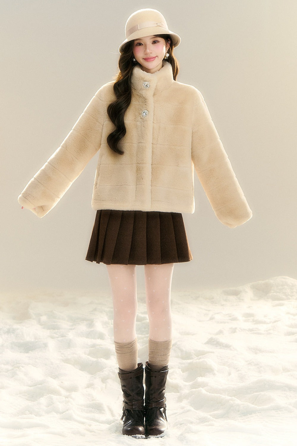 Stand Collar Imitation Fur Jacket