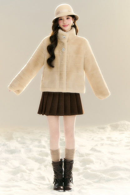 Stand Collar Imitation Fur Jacket