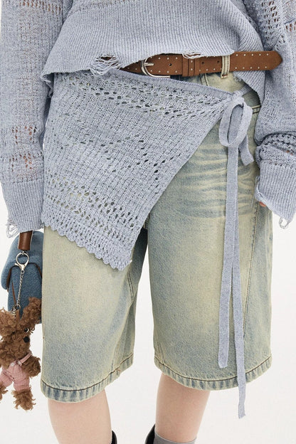Asymmetrical Knit Off-Shoulder Top Set