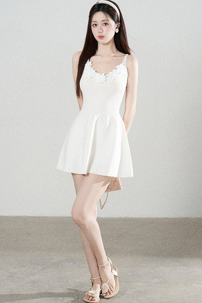 Spaghetti Strap Knitted Dress With Cardigan Set-Up