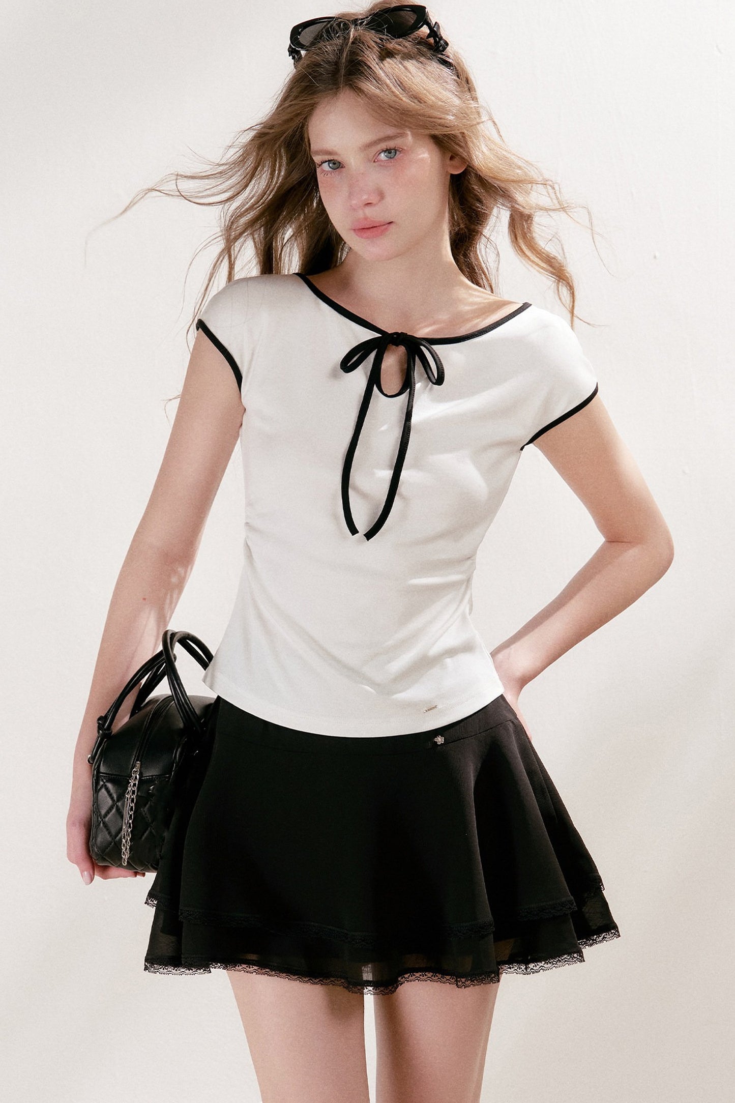 Double-Layer Chiffon Lace Trim A-Line Cake Skirt