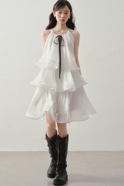White Layered Halter Dress