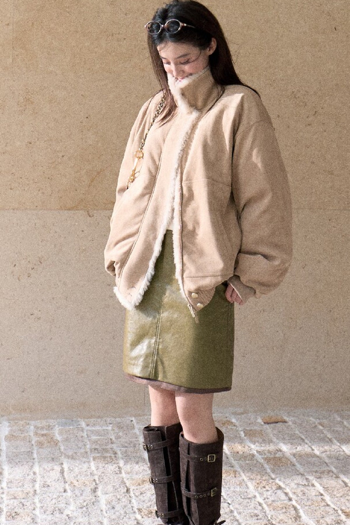 Fern Green Leather Straight Skirt