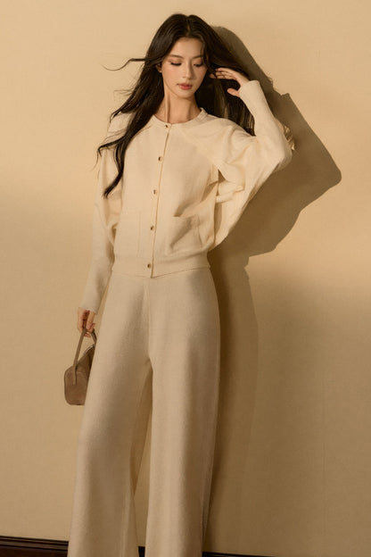Wool and Cashmere Blend Cardigan and Pants Set-Up