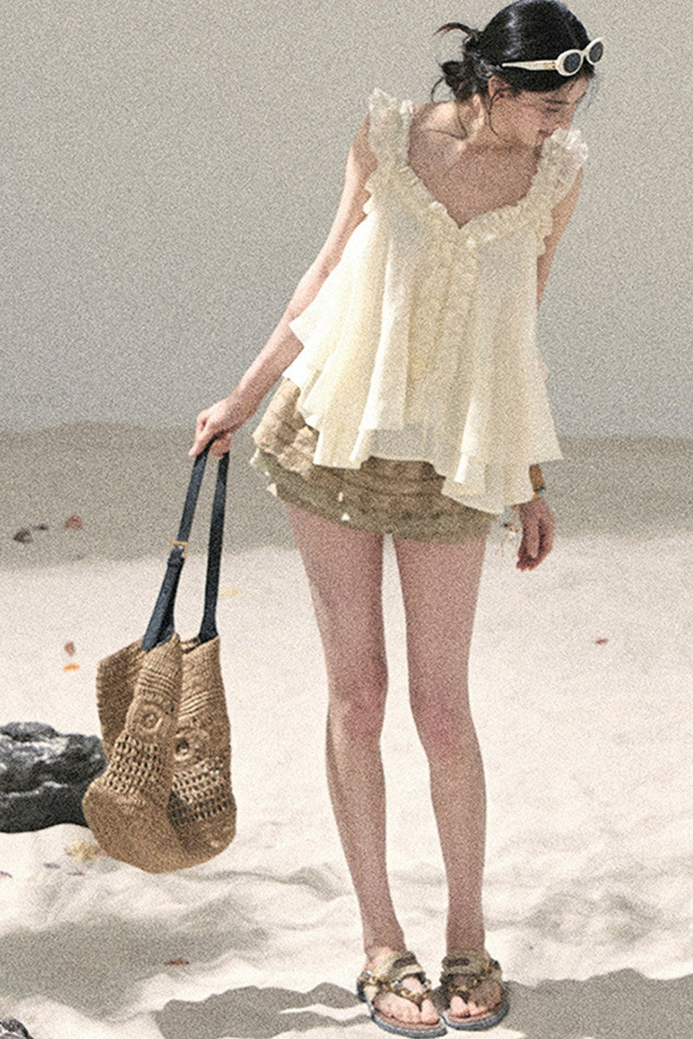 French Ruffled V-Neck Blouse